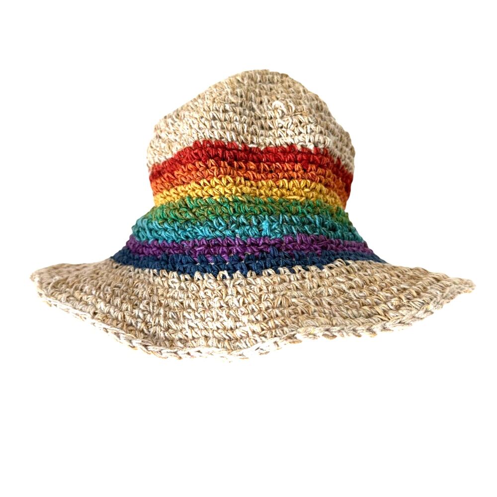 Kathmandu Imports Hemp Cotton Hat with Rainbow Weave Size Large Packable